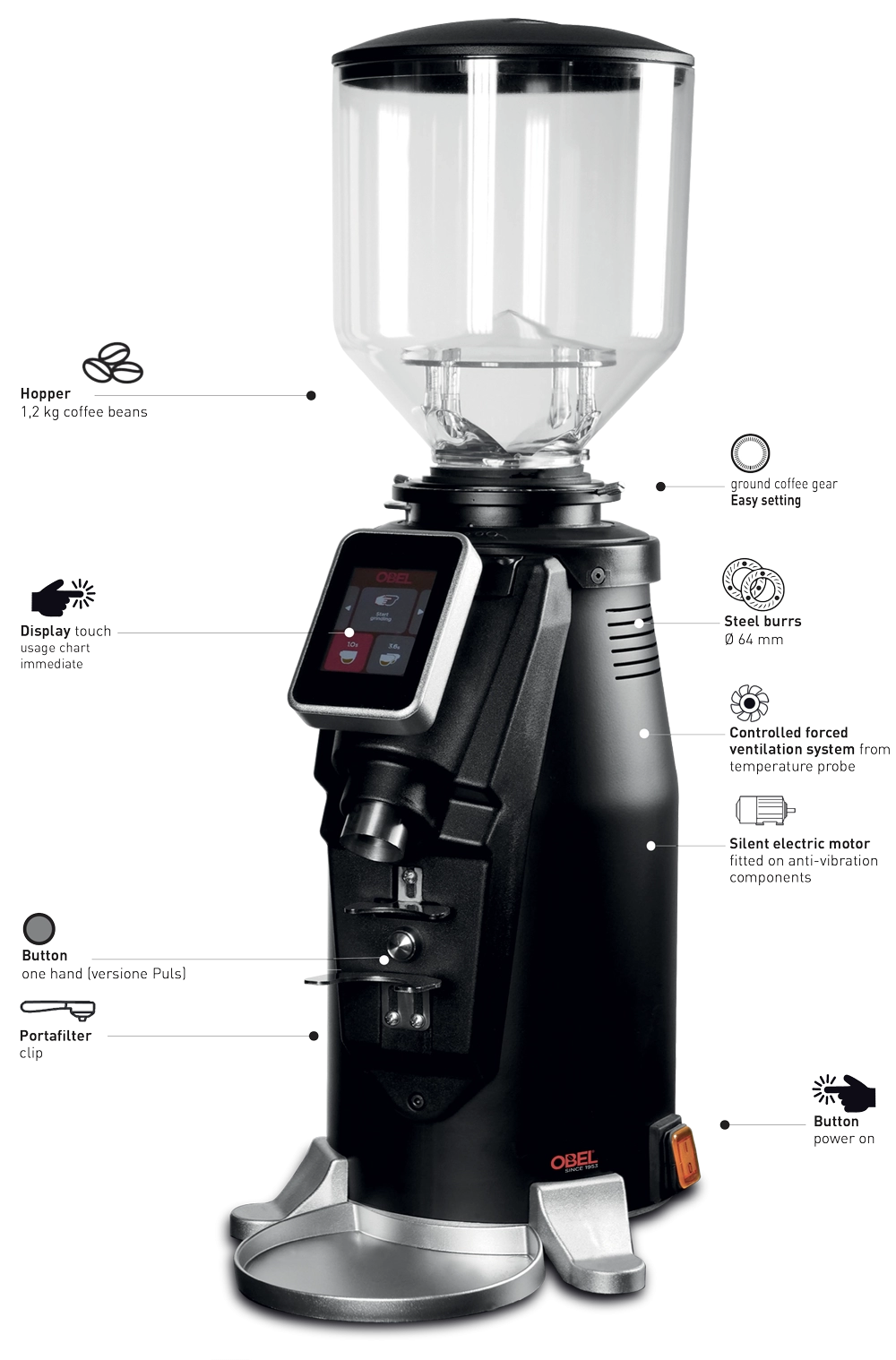 obel mito up touch m64 performance coffee grinder