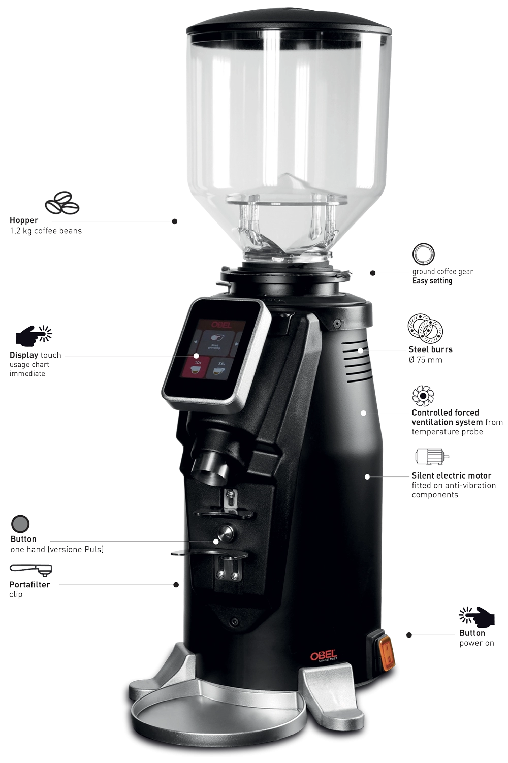 obel mito up touch m75 performance coffee grinder